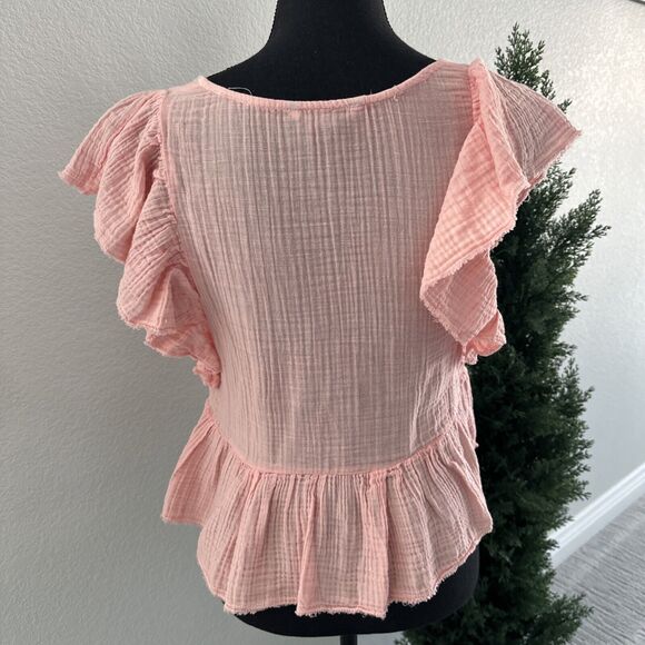 American Eagle Light Pink Baby Doll Crop Top Blouse Size Small Ruffled‎ Cotton - Picture 3 of 9